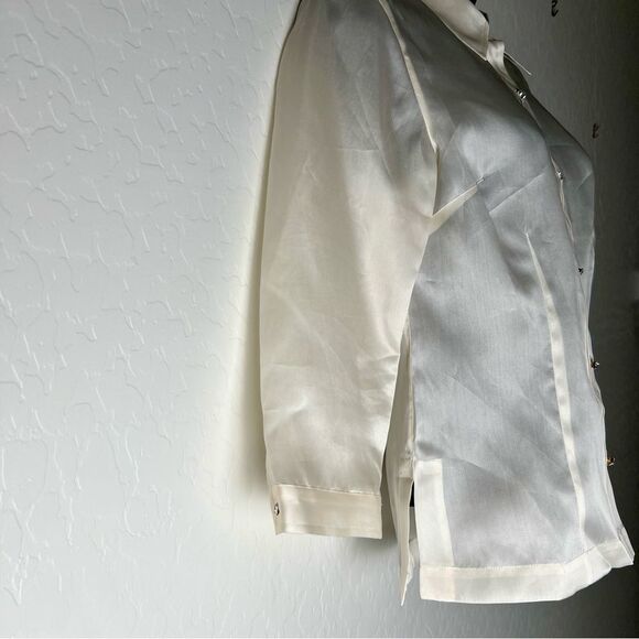 Harold's Silk Ivory Jewel Diamond Button Hem Dressy Cocktail Party Blouse S - Picture 3 of 11